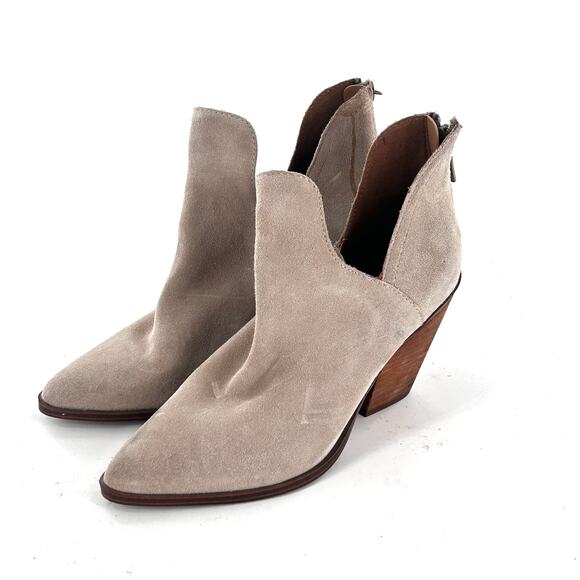 Blondo Wanda Suede Booties 5.5 Tan Gray Beige Western Ankle Boots Waterproof - Picture 4 of 8